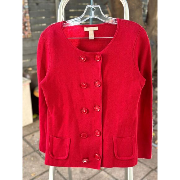 Banana Republic Red Cotton Cashmere Double Breasted Sweater Blazer Jacket Size M - Picture 1 of 8